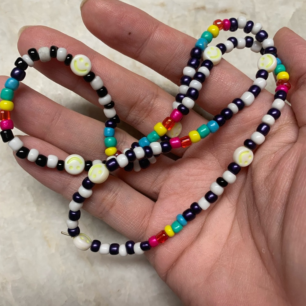 Colorful Beaded Necklace with Smiley Accents